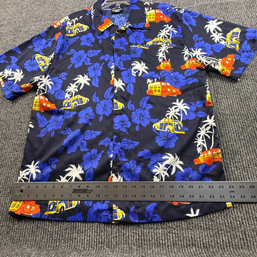 Pacific & Co Mens Large Navy Blue Aloha Surf Bus Tropical Hibiscus Camp Shirt - Picture 8 of 12